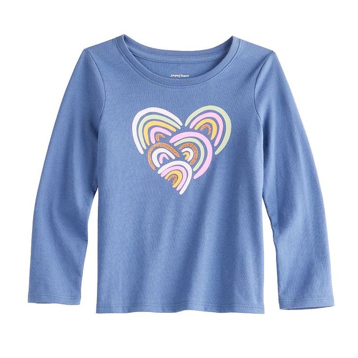 Give her wardrobe a cute refresh with this toddler girls' long sleeve graphic tee from Jumping Beans. Give her wardrobe a cute refresh with this toddler girls' long sleeve graphic tee from Jumping Beans. FEATURES Crewneck Long sleeves Graphic on chestFABRIC & CARE Cotton, polyester Machine wash Imported Size: 5T. Color: Navy Rainbow Heart. Gender: female. Material: Cotton Blend. Long Sleeve Graphic Tee, Purple Unicorn, Blue Rainbow, Jumping Beans, Rainbow Heart, Size 4t, Toddler Sizes, Girls Long Sleeve, Comfy Outfits