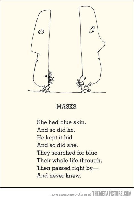 an image of two people with masks on their faces and the words, she had blue skin