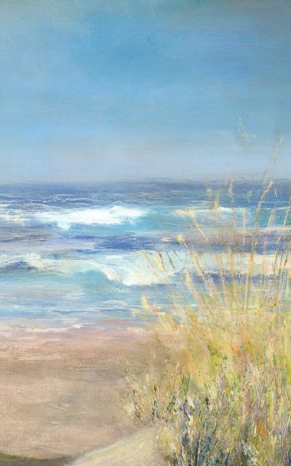 an oil painting of the ocean and sand dunes