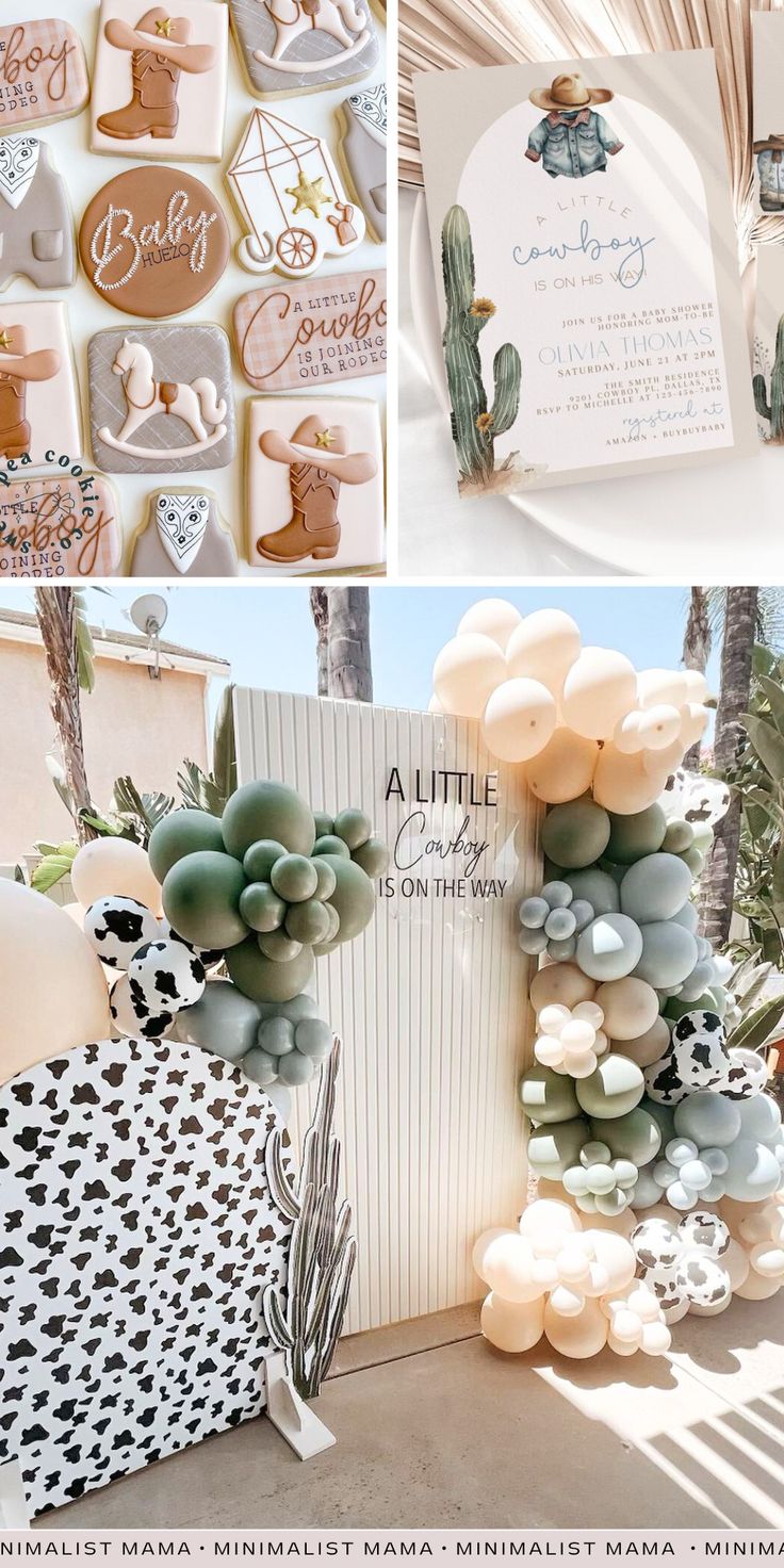 the desert themed baby shower is decorated with cactus and succulents