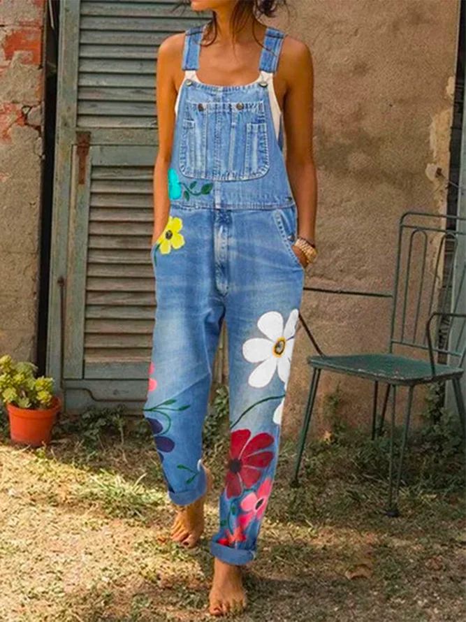 Romper Overalls, Appliqué Flowers, Suspender Jeans, Denim Jumpsuits, Vestidos Retro, Overalls Fashion, Jeans Overall, Floral Print Jumpsuit, Spandex Pants