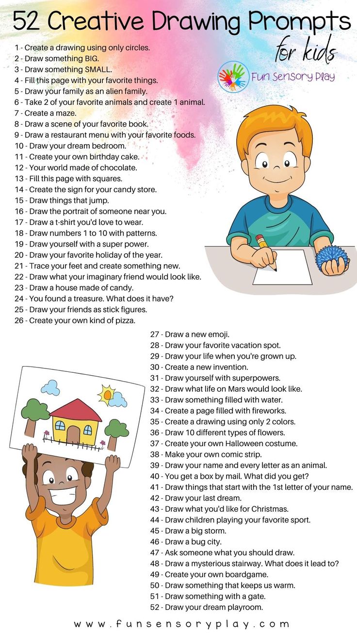 Creative drawing prompts for kids How To Imagine Things, Funny Art Prompts, Kindergarten Drawing Prompts, Kids Drawing Challenge, Drawing Ideas For Classroom, Drawing Club Ideas, Middle School Drawing Prompts, Fun At School Drawing Competition, Drawing Prompts For Kids Free Printable