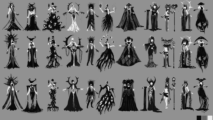 some black and white images of halloween characters in different poses, from the front to the back