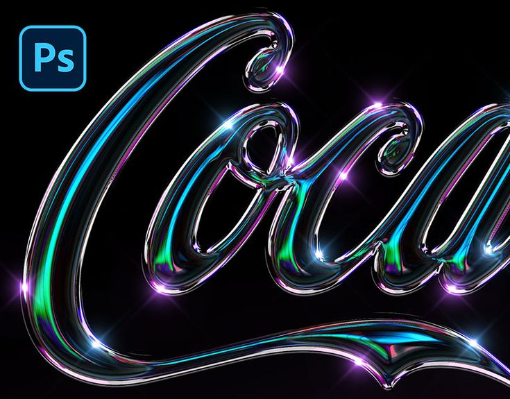 an image of the word coca cola in chrome letters and neon lights on a black background