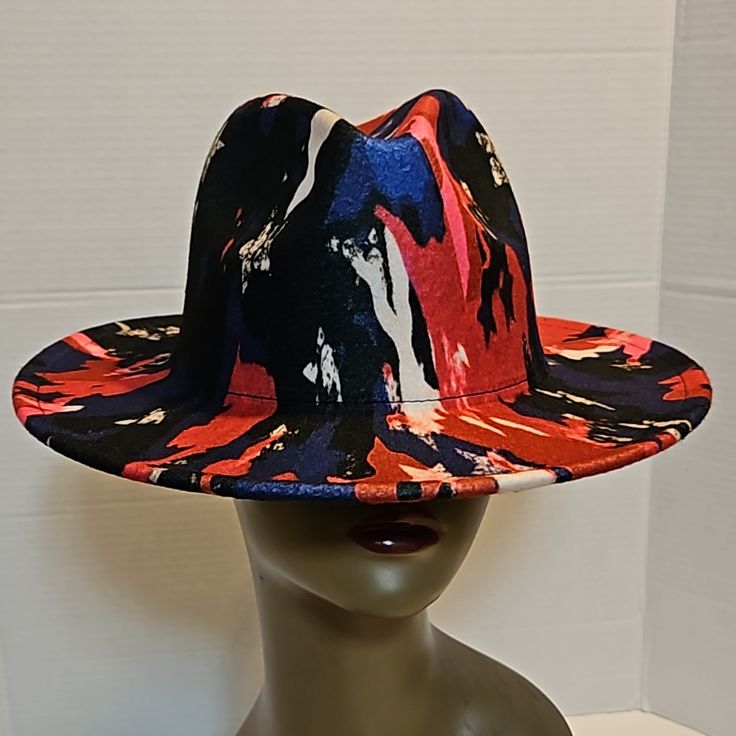 This Is Brand New Without Tags. One Size Fits Most Trendy Adjustable Blue Fedora, Trendy Blue Brimmed Fedora, Multicolor Flat Brim Fedora, Casual Blue Fedora For Fall, Fun Red Hat For Spring, Multicolor Adjustable Casual Fedora, Adjustable Multicolor Casual Fedora, Casual Multicolor Brimmed Fedora, Multicolor Wide Brim Hat For Fall