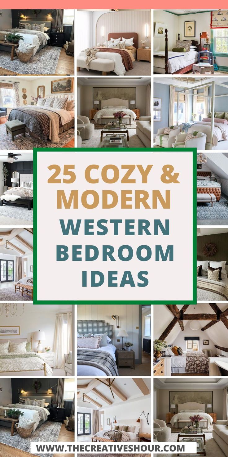 the 25 cozy and modern western bedroom ideas are featured in this postcard style photo