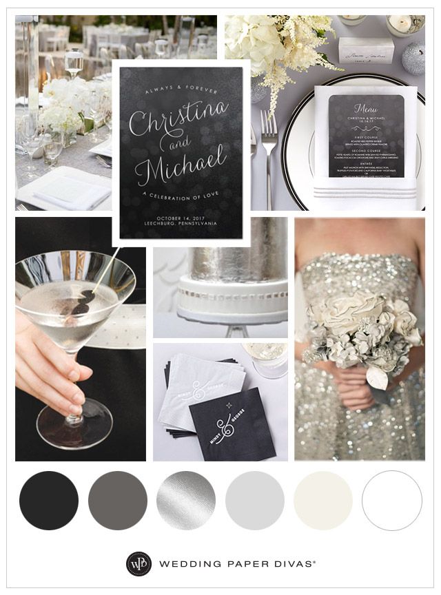 the wedding color scheme is grey and white