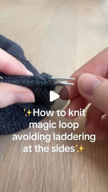 someone using scissors to knit a pair of gloves with text overlay that reads how to knit magic loop avoiding laddering at the sides