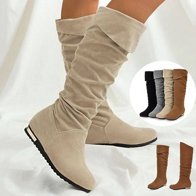 Suede Knee High Boots Outfit, Womens Fall Boots, Affordable Clothing Websites, Knee High Boots Flat, Slouch Boots, Girly Shoes, Slouched Boots, Boots Women Fashion, Clothing Websites