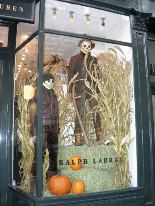 a halloween display in the window of a store