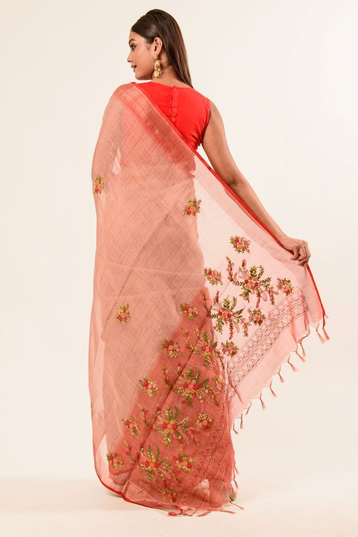 Explore our handcrafted sarees blending timeless elegance with exquisite hand-embroidery by skilled artisans. Crafted from premium cotton linen for comfort and style, perfect for adding sophistication to your wardrobe. Chanderi Pre-draped Saree With Intricate Embroidery, Traditional Pre-draped Tussar Silk Saree With Intricate Embroidery, Designer Embroidered Cotton Silk Pre-draped Saree, Elegant Cotton Silk Saree With Intricate Embroidery, Pink Embroidered Cotton Silk Pre-draped Saree, Embroidered Slub Silk Saree In Traditional Drape, Embroidered Slub Silk Saree With Traditional Drape, Embroidered Slub Silk Saree Blouse Piece, Traditional Cotton Pre-draped Saree With Zari Work