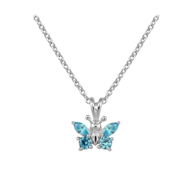 Made In USA! Lifetime Manufacturer Warranty For DefectsColor rich fine jewelry for children! This girls necklace is crafted of sterling silver and features a beautiful butterfly pendant, the butterfly's wings are formed with four colorful cubic zirconias to simulate 12-month birthstone. The trace chain is 15 inches with lobster claw clasp. A delicate gift to celebrate your little girl's birthday or any special occasion. Age (Yrs): 0-10 (Age recommendation is approximate) Metal: 925 Sterling Silv Sterling Silver Butterfly Charm Necklace, White Gold Cubic Zirconia Butterfly Necklace As Gift, Butterfly Charm Jewelry For Birthday, Silver Butterfly Necklace For Birthday, Sterling Silver Butterfly Birthstone Jewelry, Sterling Silver Butterfly Gemstone Necklace, Silver Butterfly Jewelry With Birthstone, Silver Butterfly Jewelry For Birthday, Silver Butterfly Jewelry For Birthdays