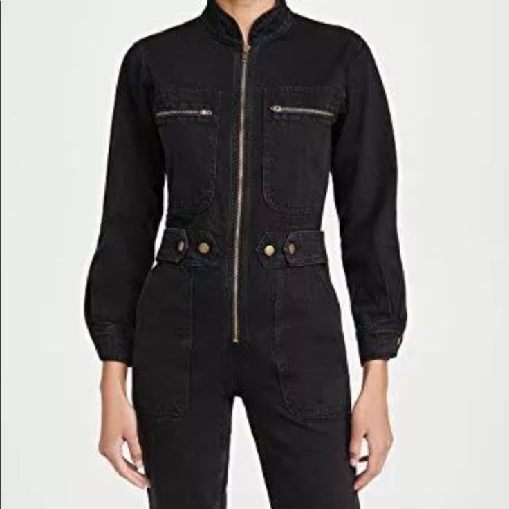 Excellent Used Condition Size 6 No Stains Or Rips Worn Only Once Black Utility Denim Jumpsuit For Fall, Denim Utility Jumpsuit With Long Sleeves, Fitted Long Sleeve Denim Utility Jumpsuit, Black Denim Jumpsuit For Work In Fall, Fitted Black Denim Jumpsuit For Workwear, Womens Denim Jumpsuit, Apiece Apart, Denim Jumpsuit, Pant Jumpsuit