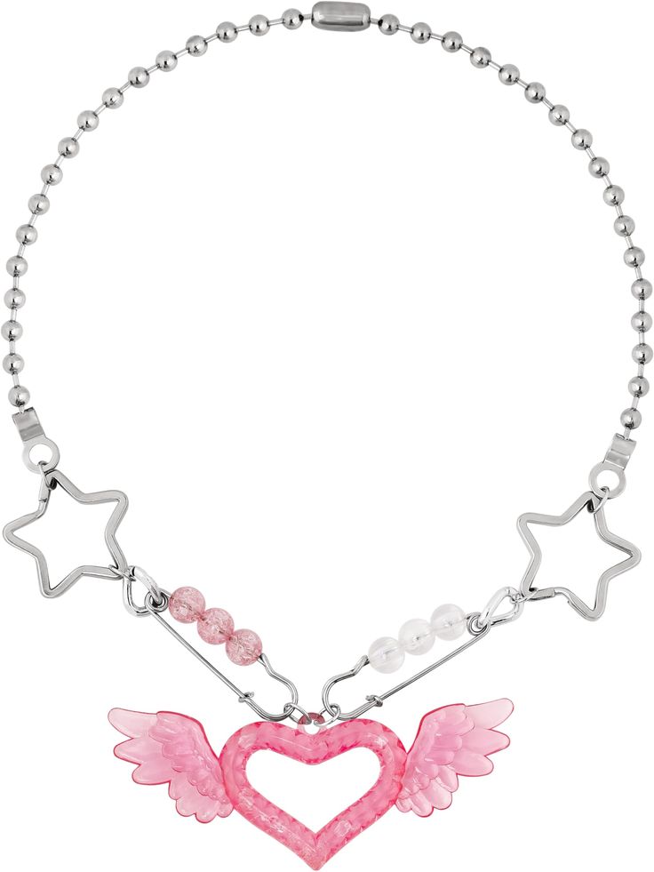 PRICES MAY VARY. Add a sweet final touch to your neck, goes well with any outfit with this kawaii pink heart necklace to elevate your look with Y2K Harajuku cutecore aesthetic jewelry Standard 23" length, zinc alloy ball chain with big star linking, punk details and a chunky pink heart wing pendant Perfect touch for daily casual look or also can be worn as beach summer jewelry, rave preppy accessories,... for a bright vibe and all the colorful happy vibes that you can imagine Y2K is everywhere! Y2k Pink Jewelry, Cute Accessories Y2k, Red Star Jewelry, Fluttershy Necklace, Cutecore Accessories, Cute Pink Accessories, Aesthetic Choker, Fairy Kei Accessories, Decora Accessories