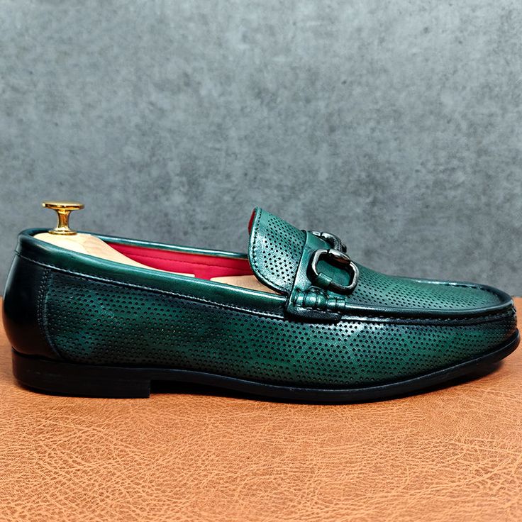 Introducing our LuxLeather Elegant Slip On Loafers, crafted with the finest genuine cow leather for a luxurious and sophisticated look. The solid pattern and round toe shape add a touch of elegance, while the genuine leather lining and full grain leather insole provide ultimate comfort. Step into style and sophistication with our LuxLeather Slip On Loafers today! Shop now and experience the perfect blend of style and comfort with our LuxLeather Elegant Slip On Loafers. Green Formal Slip-ons With Round Toe, Green Round Toe Formal Slip-ons, Elegant Green Plain Toe Loafers, Elegant Green Dress Shoes For Office, Green Round Toe Loafers For Formal Occasions, Elegant Green Loafers For Business, Green Slip-on Oxfords For Business, Green Slip-on Formal Loafers, Elegant Green Slip-on Oxfords