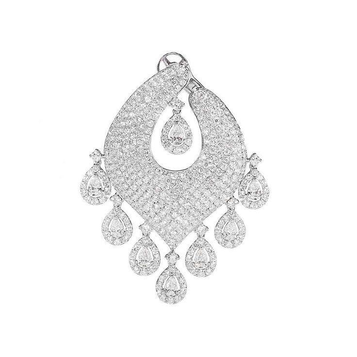 For Sale on 1stDibs - These beautiful handmade diamond chandelier and dangle earrings are made in 18 karat white gold. The movement on them is unbelievable. The pear shape diamonds Diamond Chandelier Earrings, Diamond Chandelier, Gold Chandelier Earrings, Dangle Hoop Earrings, Diamond Dangle Earrings, White Gold Earrings, Pear Shaped Diamond, Diamond Drops, Handcrafted Earrings