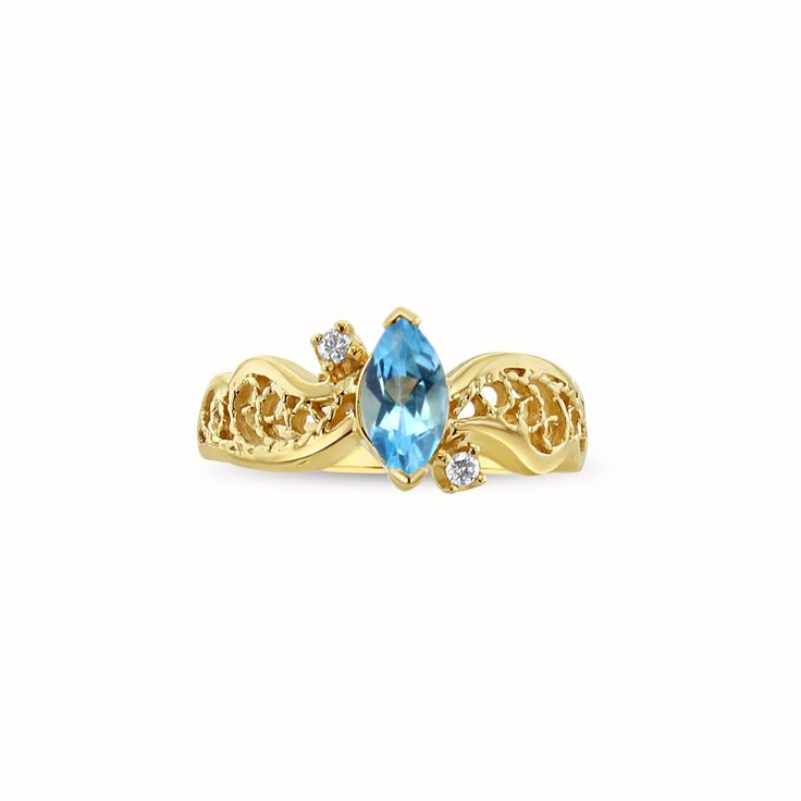 Product Summary Main Stone: Blue Topaz Diamond Band Material: 14k Yellow Gold Stone Cut: Marquise/Round Width: 9mm Weight: 4 Grams Ring Upgrade, Amethyst Gold, Ring With Diamond, Everyday Rings, Gold Gift, Gold Stone, Blue Topaz Ring, Diamond Band, Topaz Ring