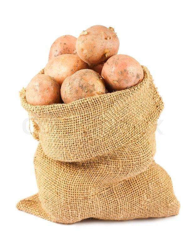 potatoes in a burlock bag on a white background stock photo colourboxed