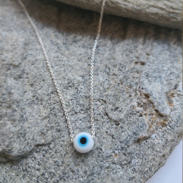 "✔️Solid Sterling Silver 925 Chain or that is gold filled Solid Sterling Silver 925 Chain | Evil eye pendant✔️ An evil eye Necklace that protects yourself against evil thoughts and vibes. A simple piece of Nazar jewelry with a tiny evil eye pendant. Wear it to be protected and blessed. 👁 The MEANING of greek evil eye 👁 The evil eye in greek culture is called \"mati\". We believe that if someone looks at you with a malicious glare, this glare can cause you bad luck, misfortune or sickness. So, Sterling Silver Evil Eye Necklace For Everyday, Minimalist Evil Eye Pendant Necklace, Minimalist Evil Eye Charm Necklace, Sterling Silver Eye Necklace For Gifts, Minimalist Eye-shaped Jewelry Gift, Evil Energy, Evil Thoughts, Jewelry Evil Eye, Greek Eye