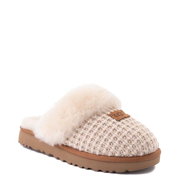 Womens UGG® Cozy Knit Slipper - Cream | Journeys Ugg Cozy Slipper, Ugg Fuzzy Slippers, Cozy Knit Uggs, Ugg Knit Slippers, Knit Ugg Slippers, Ugg Slippers White, Ugh Slipper, White Uggs, Ugg Cozy Knit Slippers