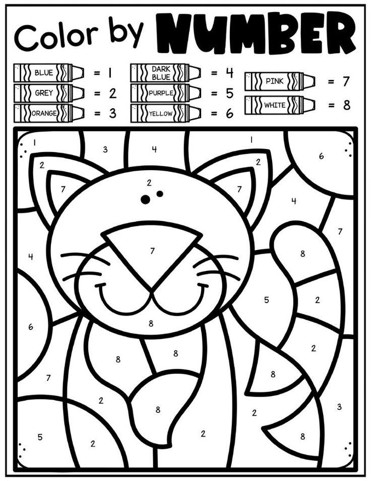 the color by number coloring page for kids with a cat on it's face