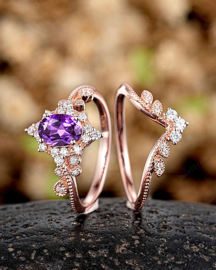 ► FEATURES Engagement ring: Center Stone: 1.2Ct Lab Grown Purple Sapphire Size: 5X7mm Pear Shape Side Stone: 0.16Ct Moissanite  Band Width:1.6-1.7mm Wedding Band: 0.1Ct Moissanite Band Width:1.5-1.6mm The center stone of the ring can be replaced with other different kinds of gemstone such as morganite, aquamarine, amethyst, citrine, opal, moissanite, alexandrite, moss agate, etc. If you want to customize your own personal ring, please feel free to contact me. ► PROCESSING & SHIPPING Processing t Exquisite Diamond Amethyst Ring For Weddings, Exquisite Diamond Amethyst Wedding Ring, Exquisite Oval Amethyst Ring For Wedding, Exquisite Oval Amethyst Wedding Ring, Exquisite Amethyst Center Stone Wedding Ring, Elegant Amethyst Rings For Wedding, Exquisite Amethyst Wedding Ring, Luxury Wedding Amethyst Ring With Cubic Zirconia, Elegant Amethyst Cluster Ring For Wedding