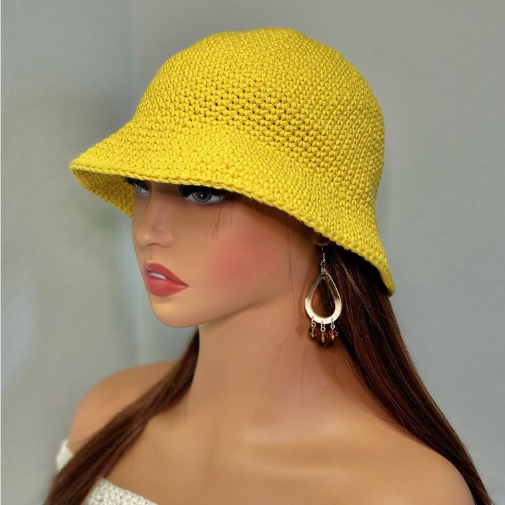 Handmade Materials: Cotton Yarn Measurement: Brim Width: 2" Hieght Top To Brim : 9" Please Feel Free To Contact Me If You Have Any Questions Casual Yellow Crochet Hat With Short Brim, Casual Yellow Crochet Hat With Wide Brim, Handmade Yellow Wide Brim Straw Hat, Casual Yellow Wide Brim Crochet Hat, Casual Yellow Crochet Cap, Yellow Summer Straw Hat, Yellow Crochet Hat For Summer, One Size, Yellow Crochet Hat For Summer, One Size Fits Most, Yellow Crochet Hat For Summer Beach