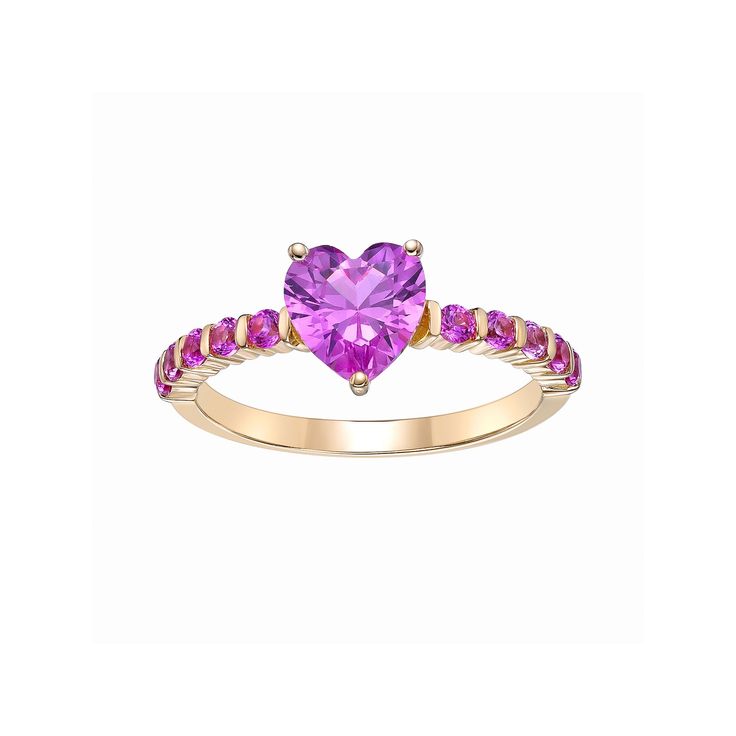 Give her the ring of her dreams with this lab-created pink sapphire gemstone! Click on this JEWELRY & WATCHES GUIDE to learn about fit, styles, materials and more! Give her the ring of her dreams with this lab-created pink sapphire gemstone! Click on this JEWELRY & WATCHES GUIDE to learn about fit, styles, materials and more! FEATURES 7 mm width Shank style: straight Metal: sterling silver Plating: 18k gold Finish: polished Packaging: boxedSTONE DETAILS Stone type: lab-created pink sapphire Tota Purple Pink Sapphire Promise Ring, Purple Pink Sapphire Ring With Center Stone, Gift Purple Pink Sapphire Ring, Pink Rings For Valentine's Day Proposal, Pink Crystal Promise Ring With Prong Setting, Valentine's Day Pink Cubic Zirconia Diamond Ring, Valentine's Day Pink Ruby Ring, Fine Jewelry Pink Amethyst Ring For Gift, Pink Ruby Ring With Accent Stones For Promise