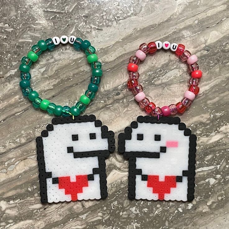 Cute Couples Perler Art Bracelet Set - White ghost giving hearts Customizable bracelet bead color. Couple Perler Beads, Art Bracelet, Perler Art, White Ghost, Bracelet Bead, Perler Bead Art, Fuse Beads, Scottsdale Az, Perler Bead