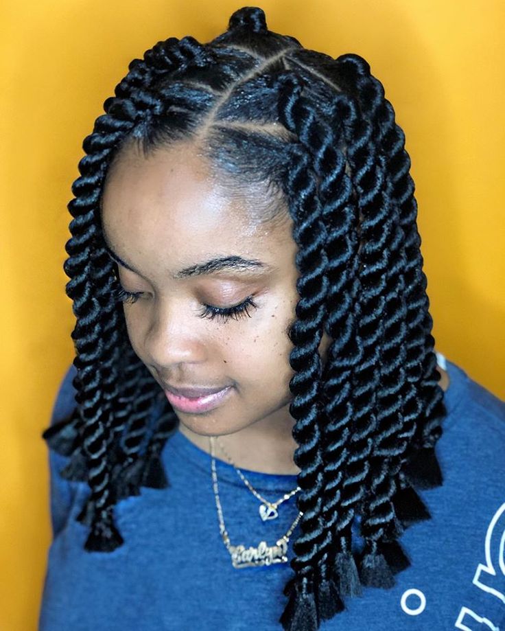 Short Jumbo Twists, Jumbo Rope Twist, Big Twist Braids Hairstyles, Rope Twist Braids, Emojis Meanings, African Threading, Rope Twists, Braided Ponytails, Braided Twist