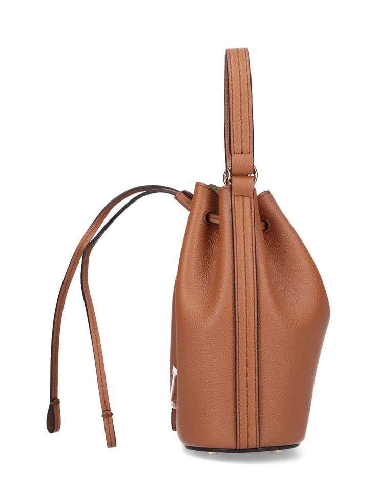 100% Leather Designer Brown Bucket Bag With Detachable Strap, Calf Leather Crossbody Shoulder Bag With Dust Bag, Designer Brown Bucket Bag With Removable Pouch, Luxury Brown Bucket Bag With Detachable Strap, Brown Calf Leather Satchel With Adjustable Strap, Designer Leather-lined Bucket Bag, Designer Leather Lined Bucket Bag, Luxury Brown Bucket Bag With Removable Pouch, Designer Leather-lined Bucket Shoulder Bag