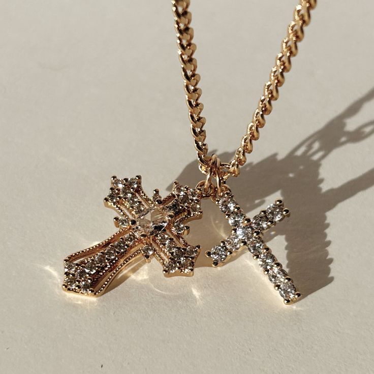 Truly Blessed Jewels - Glory CZ Cross Necklace Gold Necklace Real, Stacked Cross Necklaces, Cross Necklace Christian, Women’s Cross Necklace, Pretty Cross Necklace, God Accessories, Chunky Cross Necklace, A Cross Necklace, Gold Cross Bracelet