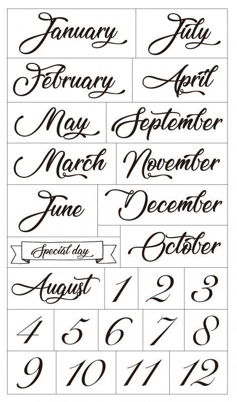 some type of calligraphy that has been used to write the calendars for each month