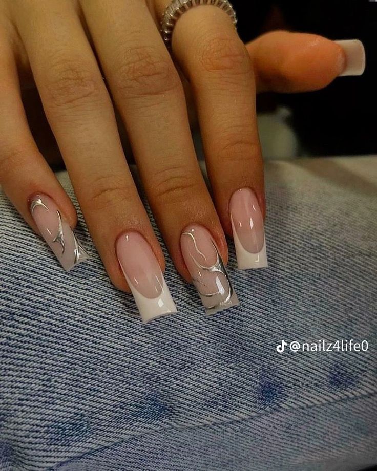 Clean Baddie Nails, Nails That Go With Red Hair, French Nails Different Colors, Coffin Gel X Nail Designs, Tapered Square Nail Ideas, Gel Nail Designs Natural Nails, Square French Tip Nails With Design, Nails Inspo Square, Nails French Square