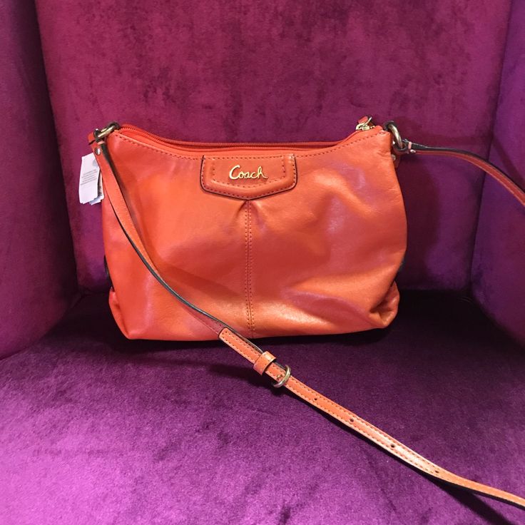 Small Orange Crossbody Bag By Coach. New With Tags Coach Crossbody Shoulder Bag With Zipper Closure, Coach Crossbody Shoulder Bag, Coach Crossbody Shoulder Bag With Zipper, Coach Orange Crossbody Shoulder Bag, Coach Crossbody Bag With Adjustable Strap, Orange Soft Leather Crossbody Bag, Coach Orange Crossbody Bag, Coach Crossbody, Coach Crossbody Bag