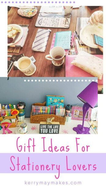 two pictures with the words gift ideas for stationery lover's on them and an image of a desk