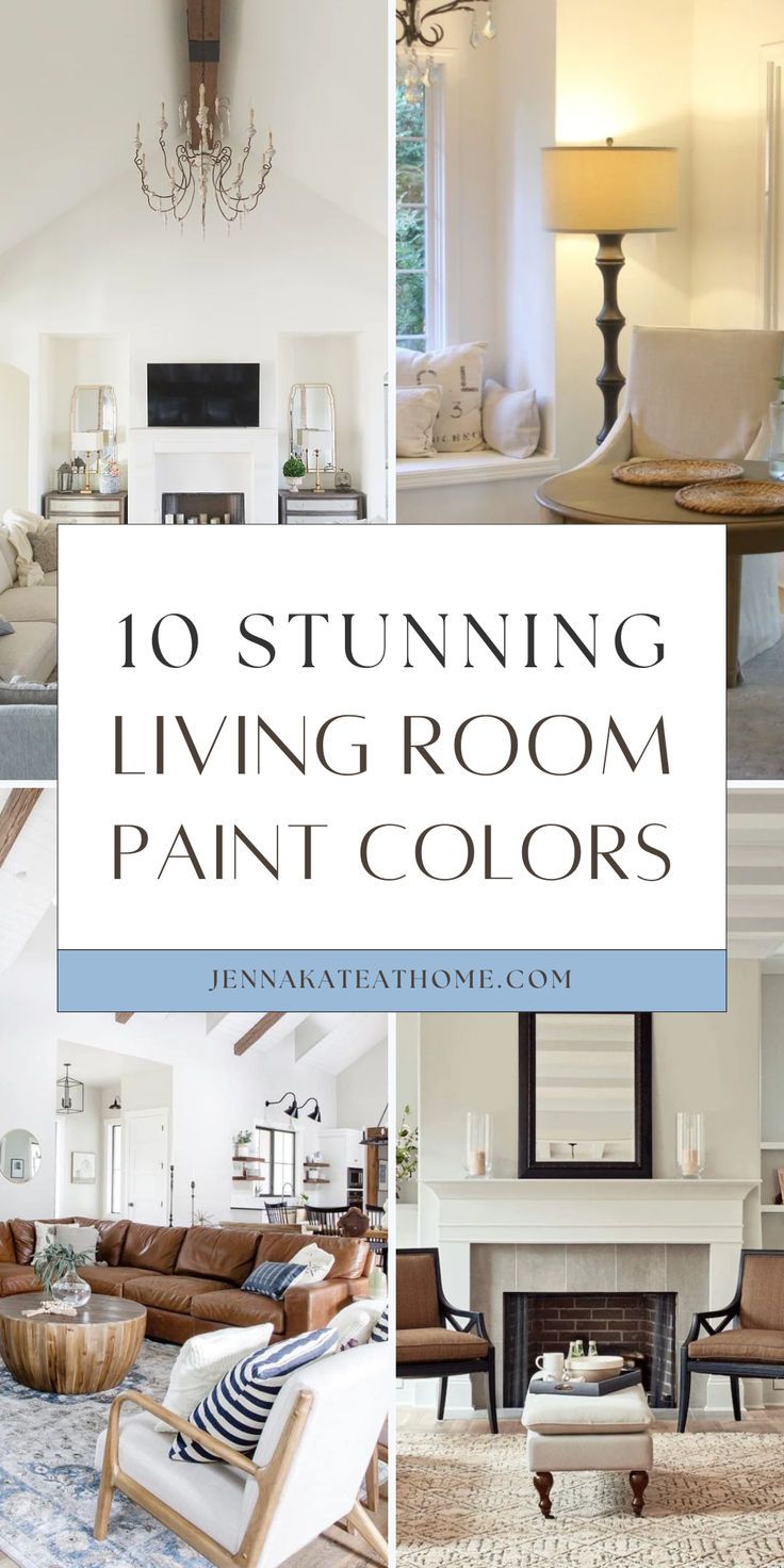 living room paint colors that are white and blue with the words 10 stunning living room paint colors