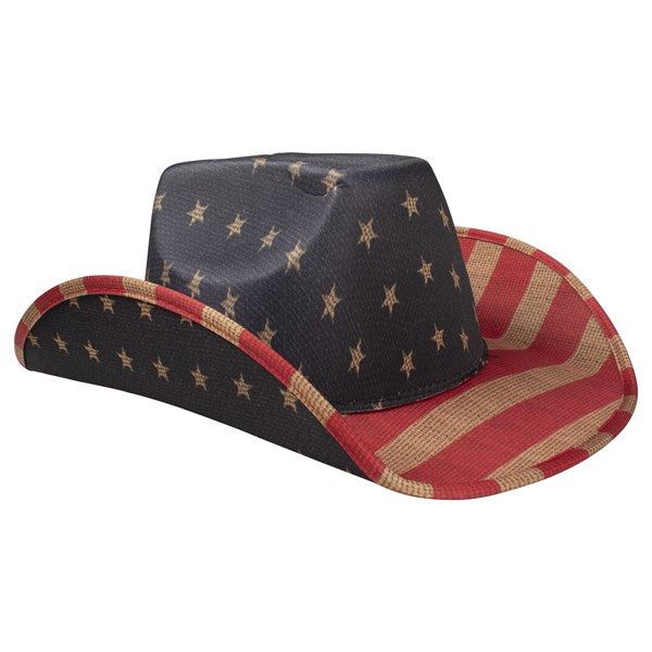 Calling all cowboys & cowgirls! Our fabric vintage patriotic USA American flag cowboy / cowgirl hat is the perfect all-American accessory to wear to a western or patriotic theme party. Keep cool at patriotic theme events, Fourth of July BBQs and parades. Perfect for vending, too One size fits most. Western Costume Hats For Western-themed Events, Western Costume Hats For Themed Events, Western-styled Costume Hats For Western-themed Events, Western-themed Costume Hats And Headpieces, Adjustable Americana Hat For 4th Of July, Adjustable Americana Hat For Rodeo, Country Style Costume Hat For Events, Patriotic Adjustable Hats For Country Events, Patriotic Adjustable Hat For Independence Day