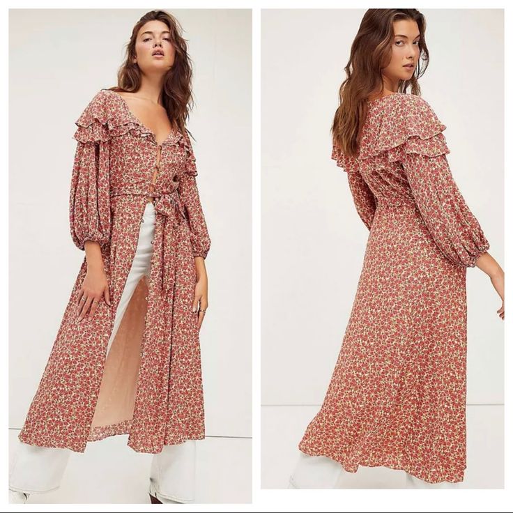 New! M Pink Ruffled Maxi Dress For Fall, Pink Long Sleeve Midi Dress For Garden Party, Long Pink Feminine Dress, Pink Maxi Dress For Fall, Pink Maxi Dress For Garden Party In Fall, Pink Maxi Dress For Fall Garden Party, Chic Pink Midi Dress, Spring Brunch Long Midi Dress, Chic Pink Long Midi Dress