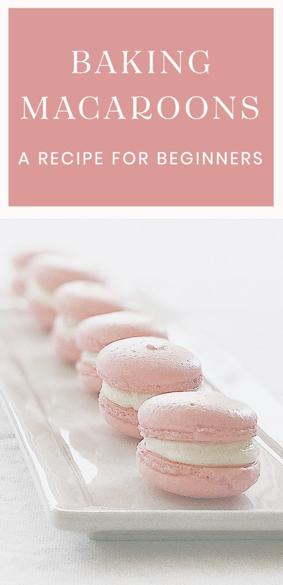 pink macaroons are lined up on a plate with the words baking macaroons