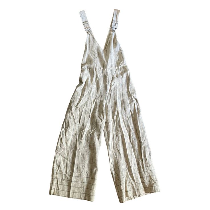 Moon River Womens Sleeveless Wide Leg Overall Tie-Waist Size S Beige Description: Condition: New With Tags Brand: Moon River Size: S Color: Beige Linen Stripe Fabric Silver Metal Attachments Pocket Make Everything Better Imported Retail $100 Beach Overalls With Pockets, Fitted Bib Front Jumpsuits And Rompers For Summer, Summer Relaxed Fit Jumpsuits And Rompers With Bib Front, Beige Cotton Overalls For Summer, Chic High Waist Overalls For Summer, Chic Summer Overalls, Chic High-waist Overalls For Summer, Sleeveless Cotton Summer Overalls, Sleeveless Cotton Overalls For Loungewear