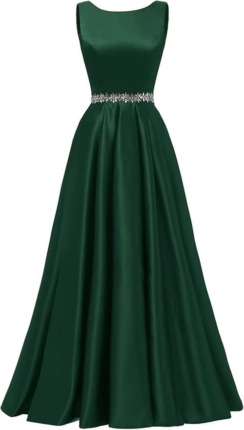 Prom Dresses 2024 Green, Forest Green Ball Gown, Basic Prom Dress, Green Gown Elegant, Green Colour Dress, Slytherin Dresses, Forest Green Prom Dress, Long Satin Dresses, Formal Dresses For Wedding