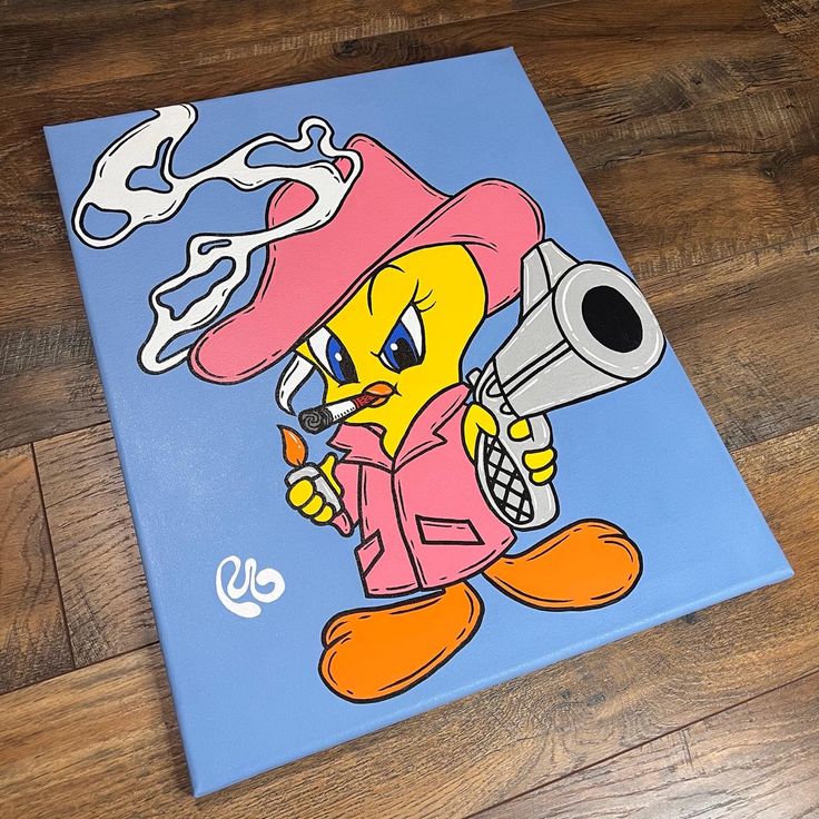 Looney Tunes Painting Canvas, Tweety Bird Canvas Painting, Goofy Painting Ideas, Acrylic Painting Characters, Trippy Posca Pen Art, Characters To Paint On Canvas, Funny Cartoon Paintings, Tom And Jerry Painting On Canvas, Painting Cartoon Ideas