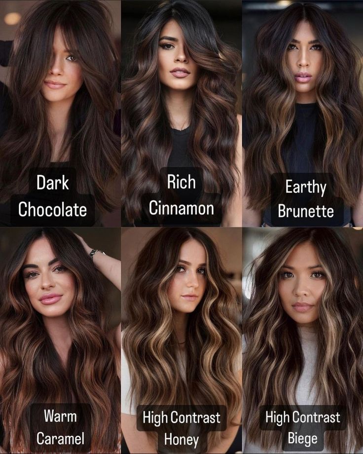 Brunette Hair Tones, Fall Hair Tones, Dark Brunette Hair With Caramel Highlights, Edgy Brown Hair Color, Boho Haircolor, Latina Balayage Hair, Fall Hair Trends 2024 Brunette, Hair Color For Latinas, Vibrant Balayage