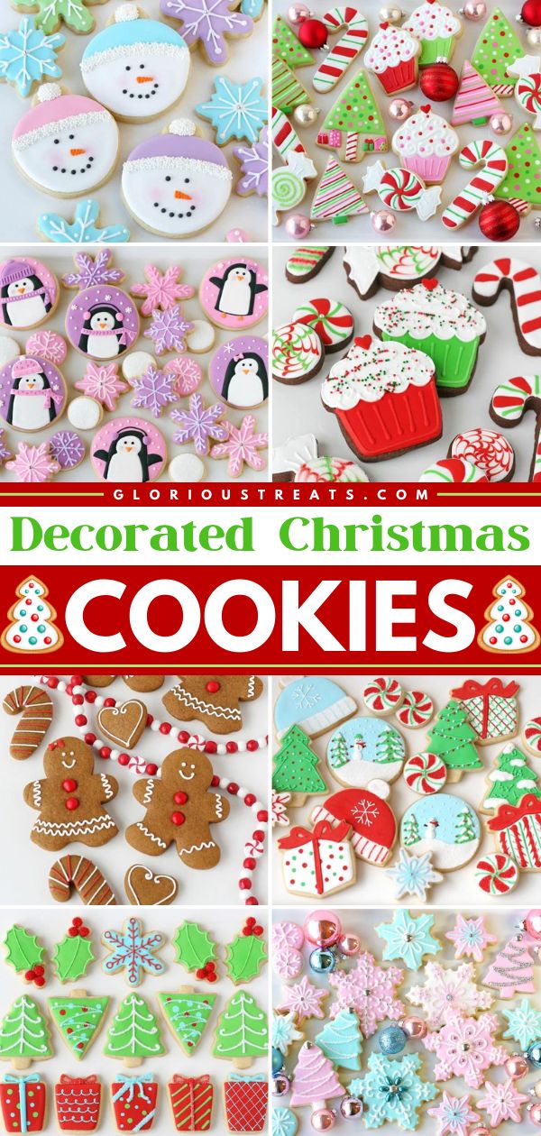 Make the best Christmas cookies with this list of Decorated Christmas Cookies perfect for the whole family! These homemade cookies start with a Perfect Sugar Cookie recipe and royal icing. Pin this easy holiday baking recipe! Cookie Decorating Icing Christmas, Class Christmas Cookie Decorating Party, Sugar Cookie Frosting Ideas Christmas, Royal Frosting Cookies, Christmas Decor Cookies Ideas, Christmas Theme Sugar Cookies, Holiday Cookie Decorating Ideas, Simple Cookie Decorating Christmas, Sugar Cookies For Christmas