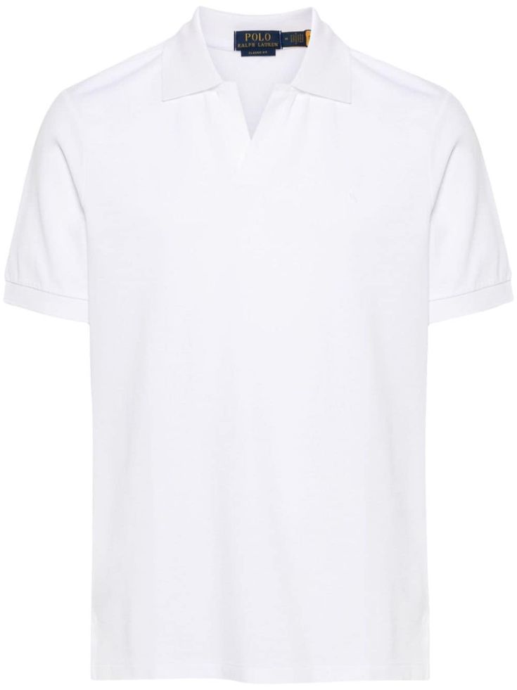 optical white stretch-cotton piqué weave polo collar short sleeves split neck signature Polo Pony embroidery at the chest short side slits straight hem