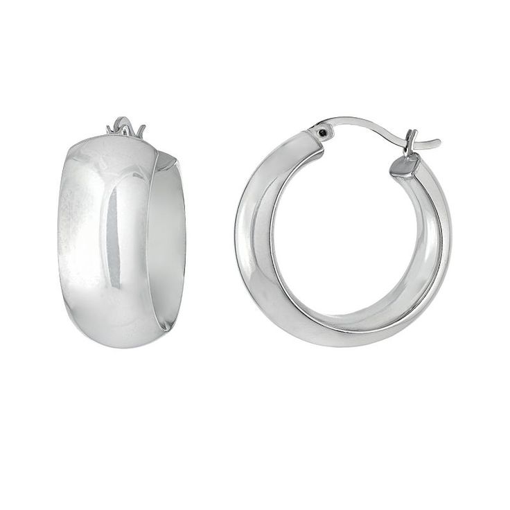 These classic sterling silver hoop earrings are a must-have for any wardrobe. These classic sterling silver hoop earrings are a must-have for any wardrobe. Metal: sterling silver Backings: click-it Plating: rhodium Finish: polished Earring length: 25 mm Size: One Size. Gender: female. Age Group: adult. Classic Polished Earrings For Anniversary, Classic Polished Finish Earrings For Anniversary, Classic Anniversary Earrings With Polished Finish, Classic Earrings With Polished Finish, Elegant Hinged Huggie Earrings For Everyday, Elegant Everyday Hinged Huggie Earrings, Everyday Elegant Hinged Huggie Earrings, Silver Huggie Earrings With Sterling Silver Clasp, Classic Sterling Silver Earrings With Polished Finish