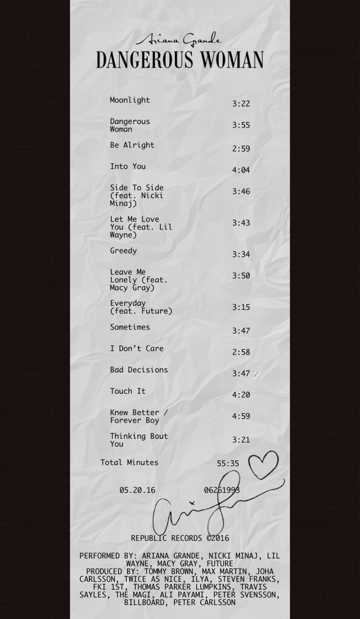 the receipt for dangerous woman is shown in black and white