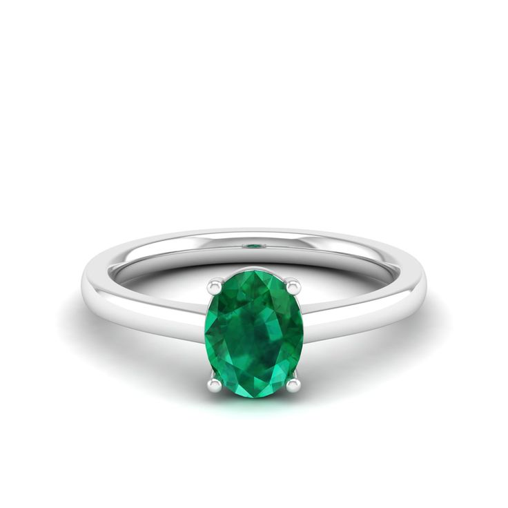 14K White Gold Oval Emerald Ring In 14k White Gold, Classic 14k White Gold Emerald Ring For May Birthstone, Classic Oval Cabochon Emerald Ring, Oval Emerald Ring For May Birthstone, 14k White Gold Green Emerald Ring, Classic Green Emerald Oval Cabochon Ring, Classic Green Oval Cabochon Emerald Ring, Classic Oval Emerald Ring With Center Stone, Oval White Gold Emerald Ring For Formal Occasions