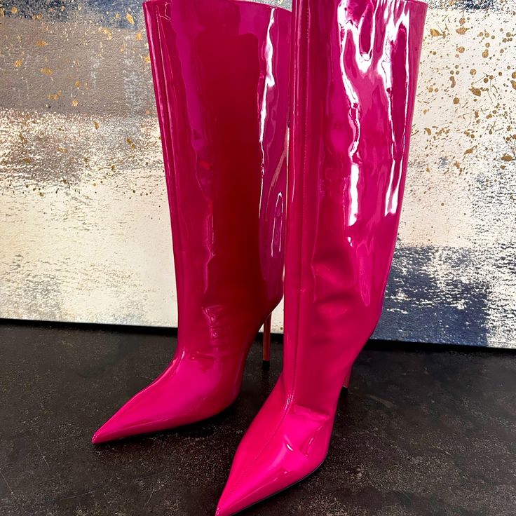 Reposhing This Item I Purchased From @Becool_gethip. Loved It, But Not Quite My Style. Never Worn. Elegant Pink Heels For Fall, Elegant Pink Heeled Boots With Round Toe, Elegant Pink Heeled Boots For Spring, Chic Pink Heeled Boots With Pointed Toe, Luxury Patent Leather Party Boots, Elegant Pink Fitted Heeled Boots, Chic Pink Pointed Toe Boots, Chic Pink Heeled Boots For Formal Occasions, Luxury Pointed Toe Boots For Party